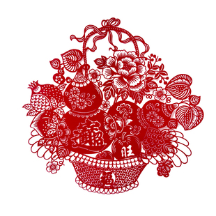 植绒布剪纸窗花2026马新年门福玻璃贴纸天津过年富贵花篮喜庆装饰