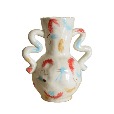 双耳彩绘花瓶陶瓷釉下彩