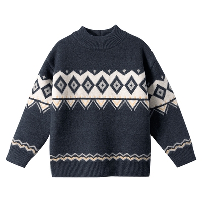男童冬季潮牌半高领菱形针织毛衣