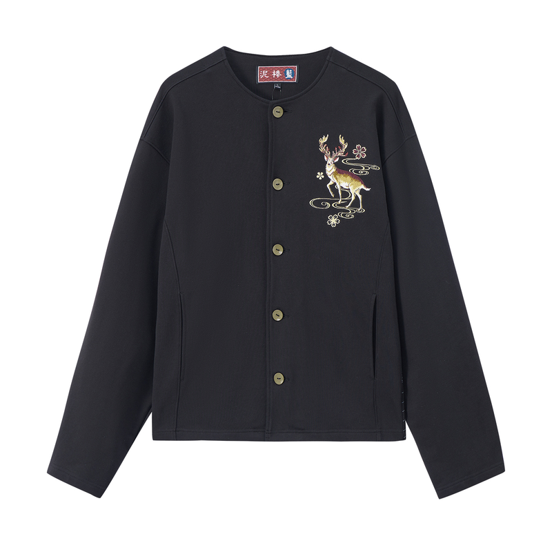 ONIARAI/鬼洗25秋冬新品泥棒蓝奈良鹿刺绣开衫卫衣外套男 N25U301