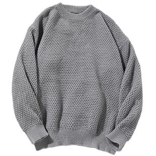 简恒马家美式复古重磅菠萝纹毛衣加厚圆领内搭慵懒针织衫男衣秋冬