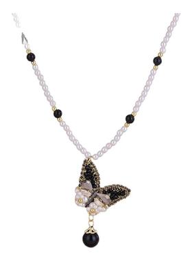 CAROMAY暗夜珠蝶项链女黑色蝴蝶高级感锁骨链轻奢冷淡风百搭颈链