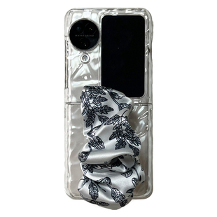 小众透明褶皱丝巾手腕带适用oppofindn3flip手机壳全包新款oppo折叠屏高级感网红N2+Flip翻盖防摔保护套女款