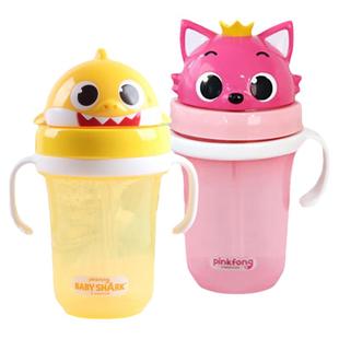 水杯吸管杯儿童水壶夏天碰碰狐鲨鱼宝宝卡通牛奶杯幼儿双把果汁杯