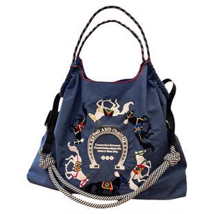 日韩ball chain包购物袋斜挎肩带帆布女新款环保袋尼龙环保刺绣包