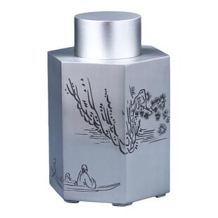 中号半斤锡罐茶叶罐 铁观音龙井 手刻  赖庆国工作室  六方