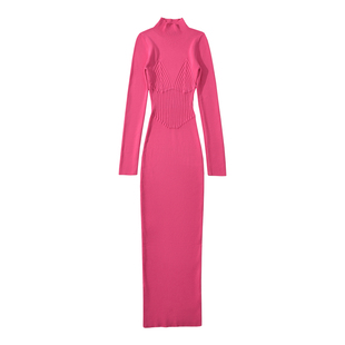 YoungGirlDay纯欲风性感小高领修身收腰显瘦针织包臀中长款连衣裙