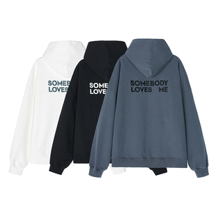 「SLM」基础无帽绳套头刺绣logo连帽卫衣