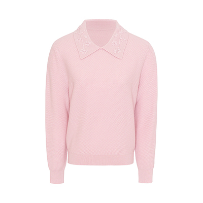 【100%绵羊毛】JESSIE绣花翻领肌理感毛衣2025秋冬款女套头羊毛衫