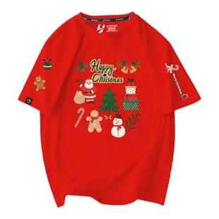 圣诞节麋鹿铃铛平安夜圣诞老人短袖t恤衫男女纯棉半袖体恤可定制