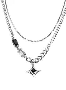 钛钢中性镶钻星芒项链