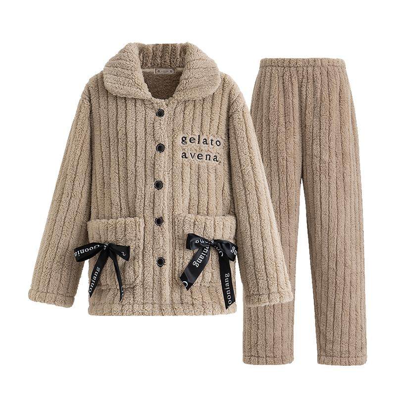 睡衣女秋冬季珊瑚绒家居服法兰绒加厚冬天加绒保暖可外穿宽松套装