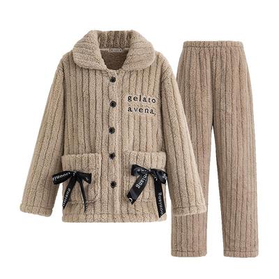睡衣女秋冬季珊瑚绒家居服法兰绒加厚冬天加绒保暖可外穿宽松套装