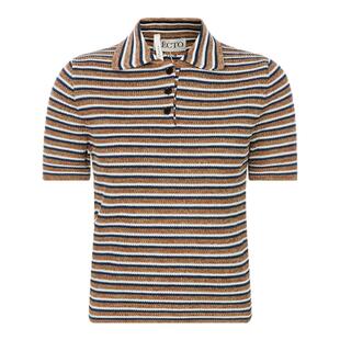 RECTO春季女士暗橙色条纹图案日常休闲针织短袖POLO衫 银泰百货