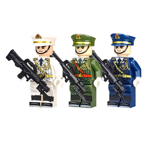 中国积木男孩拼装士兵军事人仔海军空军陆军模型小人警察特种兵