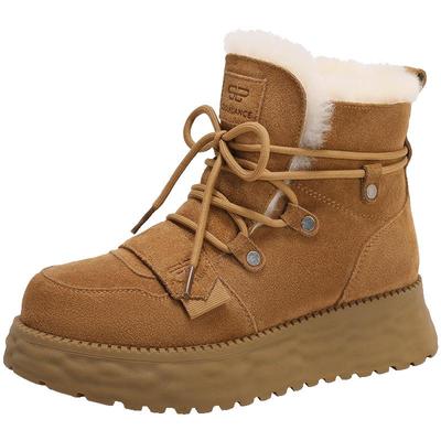 百丽厚底雪地靴女冬季新款系带保暖加绒羊毛毛棉鞋短靴D1W1DDD4