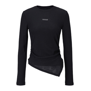 EVAOUXIU纯棉T恤2026年春季商场同款圆领修身显瘦正肩长袖上衣女