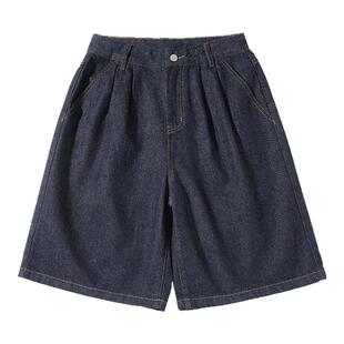 蓝色牛仔短裤五分裤男生2026新款夏季宽松百搭休闲简约原色裤子