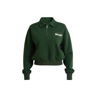 Monster Guardians 恣意系列女子复古拉链翻领墨绿色宽松运动卫衣