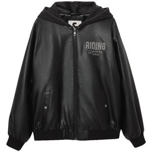 杰克琼斯棉服男款秋冬新款加厚棉衣宽松美式重磅PU皮夹克外套男装