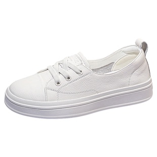 头层牛皮浅口小白鞋女秋季薄款厚底透气一脚蹬女单鞋运动休闲板鞋