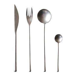 日式ins304不锈钢 复古做旧西餐刀叉勺餐具套装长柄水果叉搅拌勺