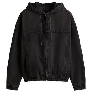 HM男装牛仔外套冬季宽松版型美式潮流连帽夹克1300912