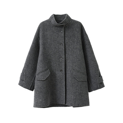 popchrio立领人字纹羊毛大衣