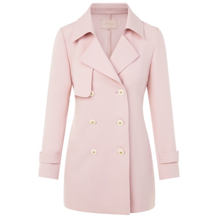 莱茵商场同款24年早春梭织风衣灰粉色小个子翻领带腰带简约外套