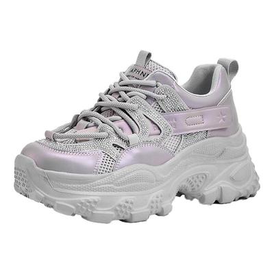 达芙妮真皮网面老爹鞋女2025夏季新款百搭厚底增高时尚透气休闲鞋