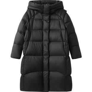 播商场同款白鹅绒连帽中长款羽绒服女24冬新款保暖外套BDR4RD3536