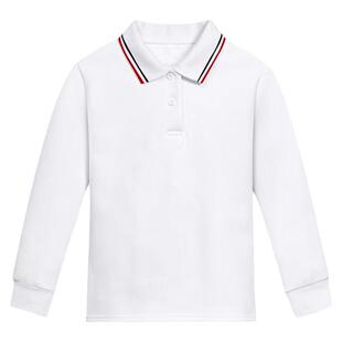 中小学生校服白色polo衫加绒长袖翻领T恤中大男女儿童纯棉打底衫
