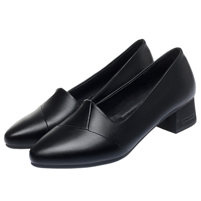 真皮妈妈鞋单鞋软底中跟女士皮鞋