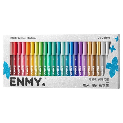 ENMY恩米爆闪丙烯马克笔24色闪光笔带闪粉的笔闪亮水彩笔亮晶晶亮闪闪的笔画画美术专用小黑盒金属彩笔绘画笔