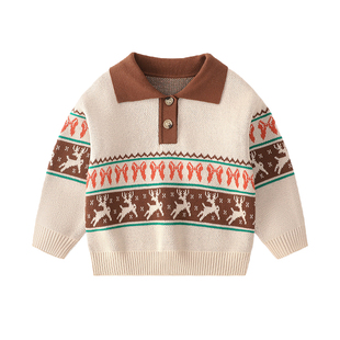 男童翻领毛衣秋冬款小童宝宝a类纯棉英伦风套头双层加厚POLO衫