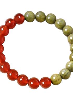 【特价】天然老绿檀木红玛瑙黑曜石手串男女半山半水文盘玩手链饰