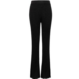 Vero Moda奥莱针织裤女秋冬新款亮丝竖坑条微喇时尚慵懒长裤子