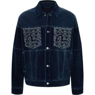 EVISU 福神男士家花刺绣底特律绒面加厚牛仔夹克外套