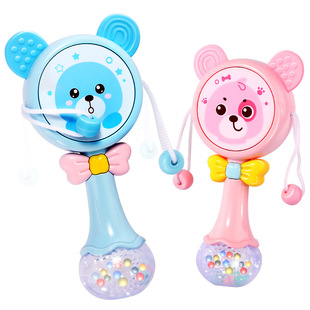 婴儿拨浪鼓可啃咬3-6三个月新生儿宝宝手摇鼓音乐棒摇铃玩具0-1岁