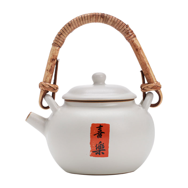 仿宋汝窑月白喜乐提梁壶中式家用防烫陶瓷茶壶高档功夫茶具闷茶壶