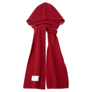 【张予曦同款】ALL BEINGS 25AW秋冬红色羊毛针织围巾连帽保暖女