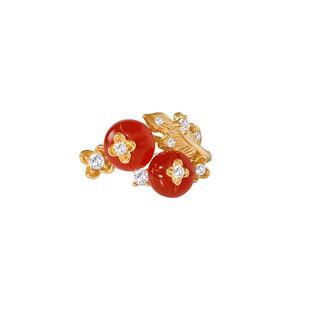 《浆果》复古设计感小众精致拉丝纯银镀金戒指环女红色