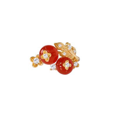 《浆果》复古设计感小众精致拉丝纯银镀金戒指环女红色