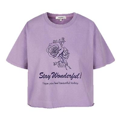 MOUSSY早秋新品复古玫瑰印花短款卷边短袖T恤028ISZ90-0891