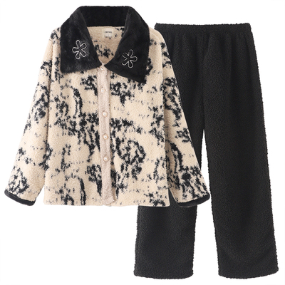 睡衣女冬季半边绒加厚保暖套装