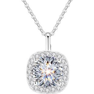 2克拉莫桑钻方糖小银项链女款女999纯银莫桑石吊坠女士女生高级感