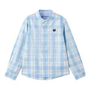 【100%棉】eland kids衣恋童装男童衬衫25年冬新品格纹刺绣上衣