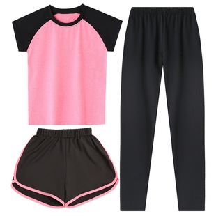 儿童速干衣女童运动套装夏季篮球体能训练服跑步瑜伽服短袖三件套