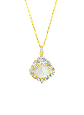 S925银白玉髓水滴吊坠锁骨链