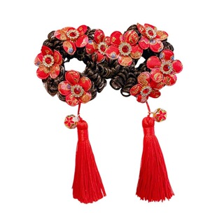 中国风喜庆新年头饰儿童双丸子头发圈小女孩假发流苏发圈女童发饰